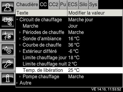 Menu texte circuit chauffage