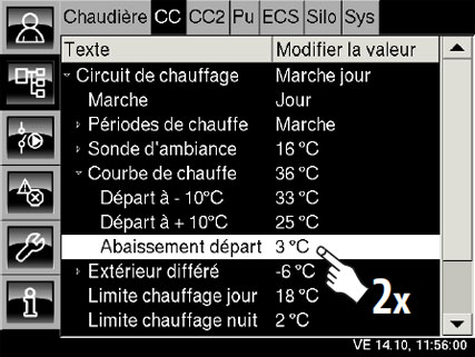 Menu texte circuit chauffage