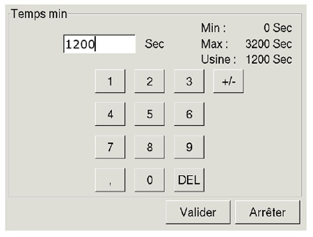 Temps min réglages