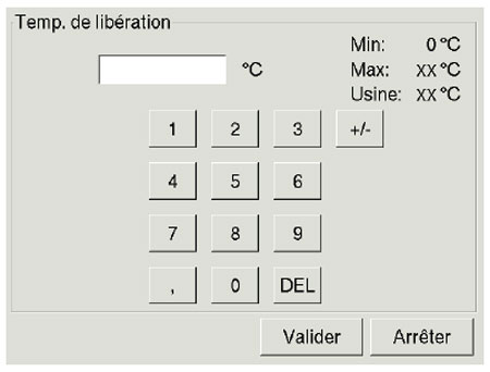 Écran de réglage temperature de libération