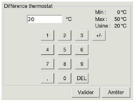 Écran réglage différence thermostat