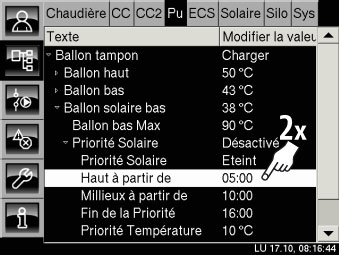 Réglage paramètre haut à partir de