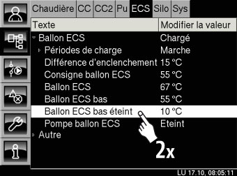 Modification température ballon ECS bas éteint