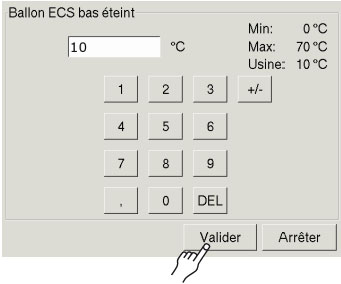 Ouverture écran réglage