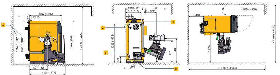 Chaudière à bois déchiqueté/pellets ETA HACK 20 à 90 kW plan technique