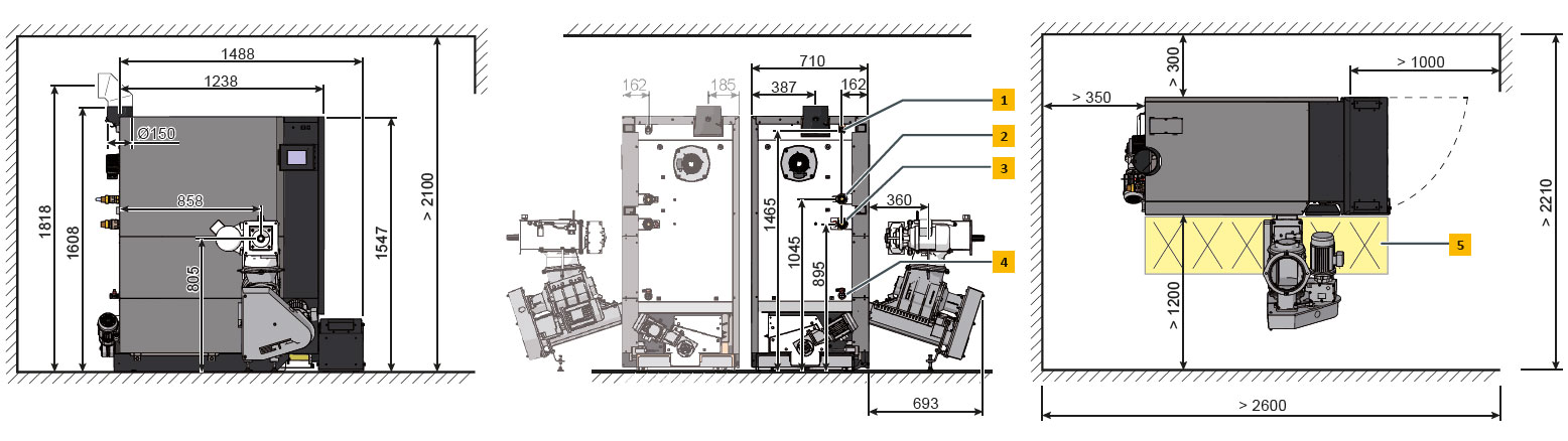 Chaudière à bois déchiqueté/pellets ETA eHACK 20 à 45 kW plan technique