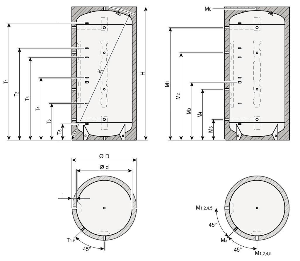 Accumulateur a stratification SP 3000 5000 Dimensions et raccordements